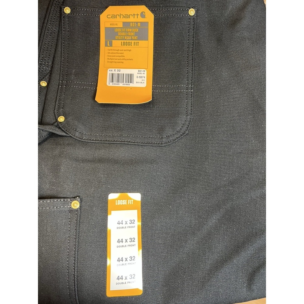 Carhartt B01 Double Front USA Made Duck Pant 44x32 Black Loose Fit UFCW Made NWT - Picture 9 of 15